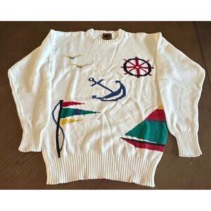 Vintage Boston Traders 100%‎ Wool Ski Intarsia Knit Sweater Sz S Chunky Grandpa